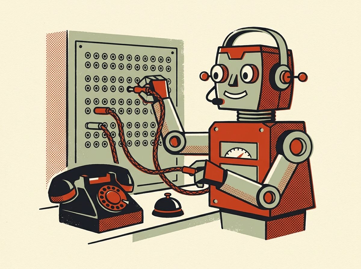 Retro robot receptionist illustration